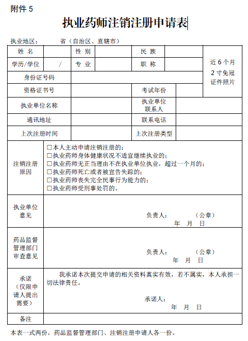 执业药师注销注册申请表